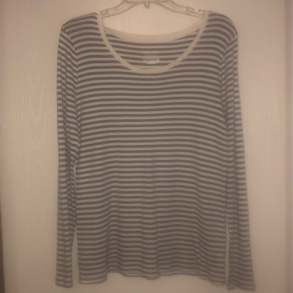 Gray and white striped long sleeve shirt